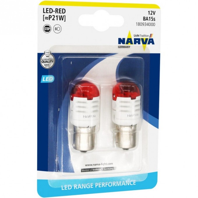 Лампа NARVA LED P21 12V 1.75W B2 BA15s red 2шт. 82503359