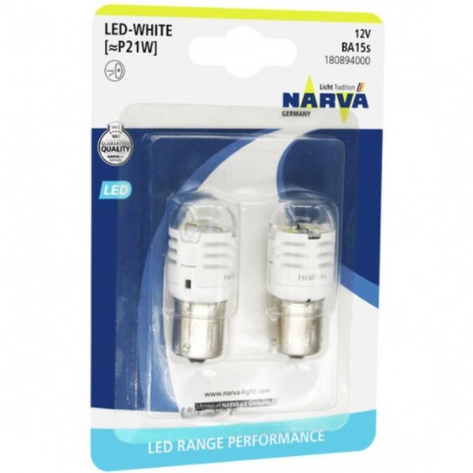 Лампа NARVA RANGE PERFORMANCE LED P21W BA15s 12V 1.75W 10 шт. 61896378