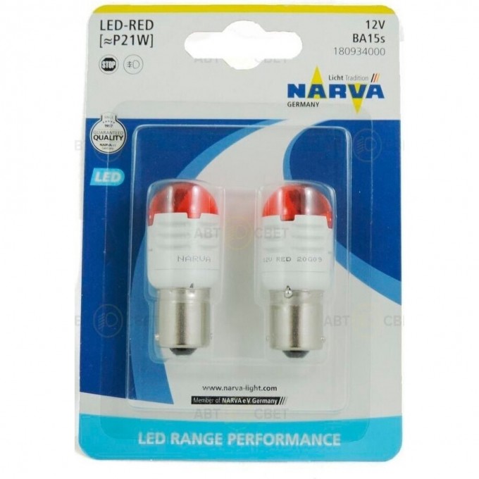 Лампа NARVA RANGE PERFORMANCE LED W21/5W 0.8W/1.75W 12V red 2 шт. 48582006