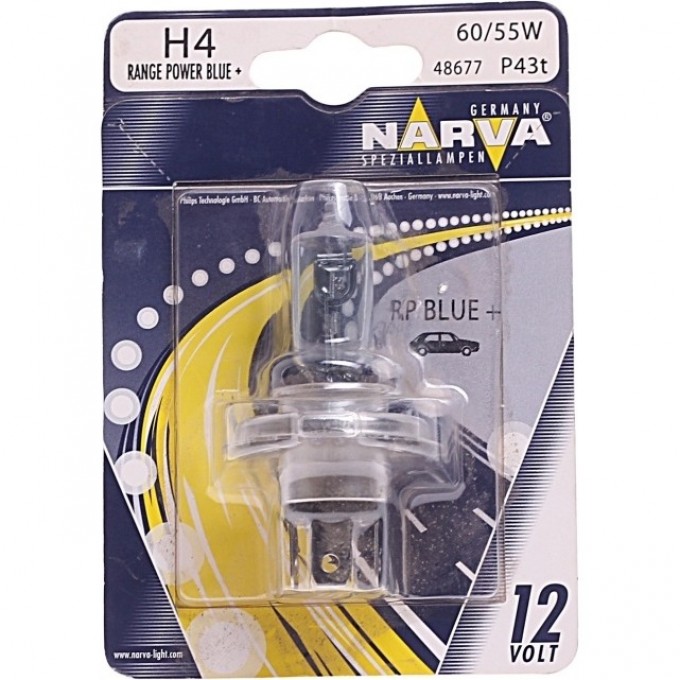 Лампа NARVA RANGE POWER BLUE+ H4 60/55 12V P43t-38 2 шт. 32531053