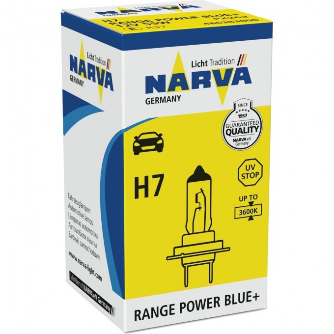 Лампа NARVA RANGE POWER BLUE+ H7 12V 55W PX26d белый светло-голубой оттеннок 47380959