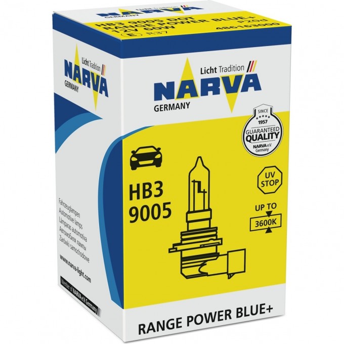 Лампа NARVA RANGE POWER BLUE+ HB3 9005 12V 65W P20d NVA C1 81191470