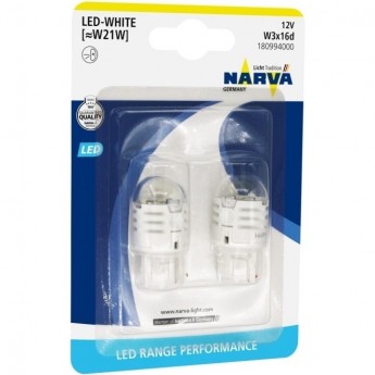 Лампа NARVA W21 LED 12V 1.75W W3x16d B2 white 2шт.